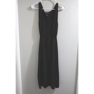 Vintage Ann Taylor Black Sleeveless Maxi Dress Drawstring Waist Knit M